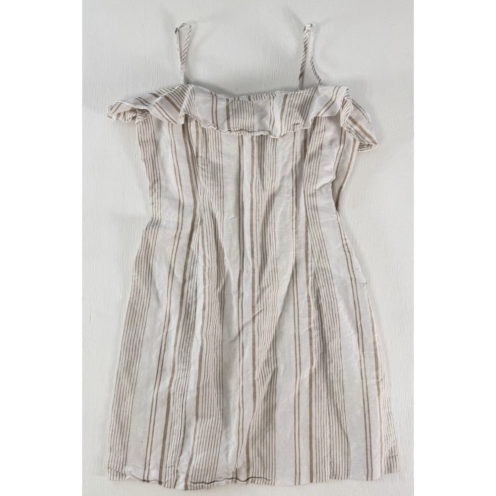 Forever 21 Dress Size M Beige & White Stripe Linen Blend Cute Boho Party Coastal